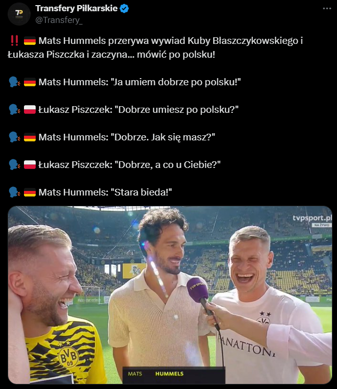 HIT! Mats Hummels przerwy wywiad i... MÓWI PO POLSKU xD